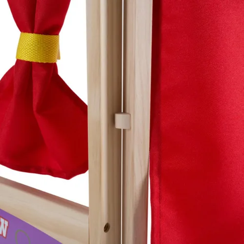 Miniatura 7 de HEY! PLAY! Teatro de marionetas para niños, juguete de mesa de madera de 30 x 26 pulgadas con cortinas, pizarra y reloj para inspirar imaginación