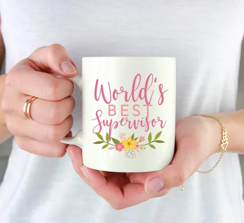 Miniatura 3 de Andaz Press Taza de café de 11 onzas, mejor supervisor del mundo, diseño floral rosa, paquete de 1, hermosas ideas únicas para cumpleaños, Navidad