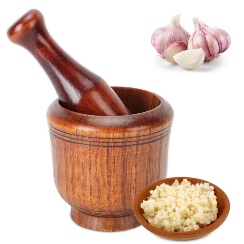 Tazón de molienda de madera,Juego de mortero de mortero,Triturador de ajo,Ajo manual de cocina doméstica Molinillo de jengibre