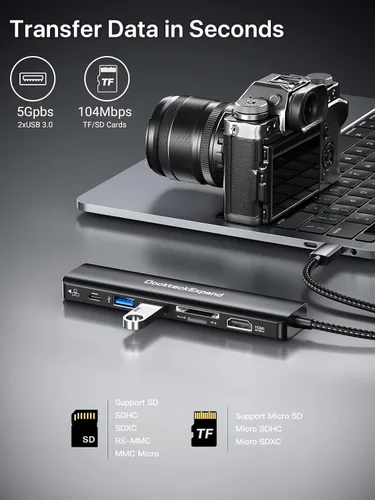 Miniatura 6 de Concentrador USB C Adaptador Multipuerto, DockteckExpand Dongle USB C 7 en 1 con Puerto HDMI 4K 60Hz, Ethernet de 1Gbps, 100W PD, 2 Puertos USB 3.0