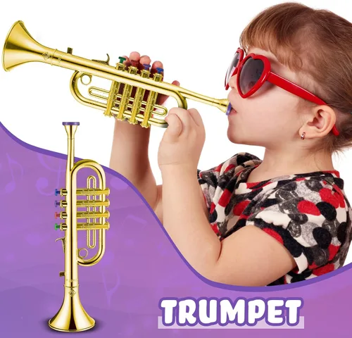 Miniatura 3 de Lewtemi Juego de 2 instrumentos musicales que incluyen trompeta de juguete y saxofón, trompeta de plástico, juguete educativo de Navidad, regalo