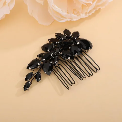 Miniatura 3 de Teyglen Peine de pelo de boda con diamantes de imitación en negro