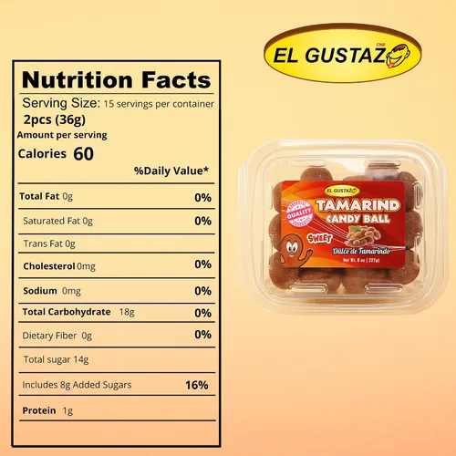 Miniatura 2 de El Gustazo Caramelos de bolas de tamarindo, Dulce de Tamarindo Natural, sabor dulce y picante, paquete de 8 onzas