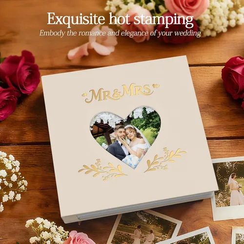 Miniatura 5 de Wedding Photo Album 4x6 with 400 Pockets, Custom Engraved Beige Leather Memory Book for Engagement, Bridal Shower & Keepsake Gift, Beige Leather