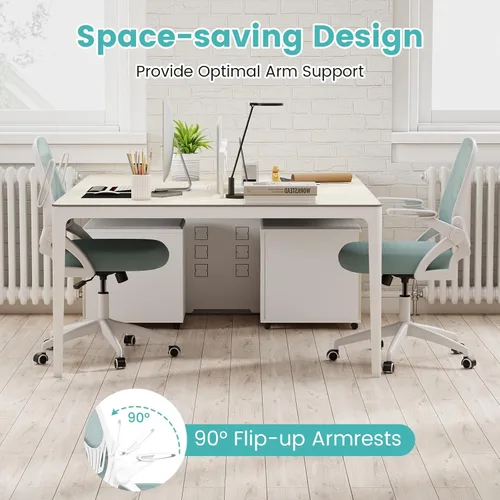 Miniatura 8 de COSTWAY Silla de oficina, cómoda silla giratoria de escritorio con altura ajustable y reposabrazos abatibles, sillas ergonómicas de malla para Azul