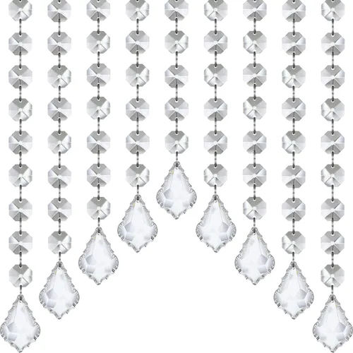 Jishi - Cadenas de guirnalda de cristal de 10 metros, hilo de cuentas con colgante de prisma de hoja de arce de cristal, cristales colgantes para
