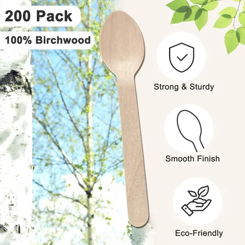 Miniatura 6 de 1000 cucharas de madera desechables, cucharas de bambú natural de 6.3 pulgadas, compostables y biodegradables, ideales para comer, manualidades