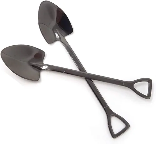 Miniatura 3 de Honbay 4 cucharas de postre de helado de café con forma de pala de oro de acero inoxidable para el hogar y fiesta (dorado) (negro)