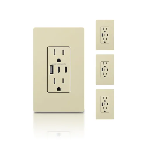 Miniatura 20 de TOPELER - Toma de corriente para montaje en pared con puertos USB 6.0A, dos tomas eléctricas de 20 amperios, tomas y puertos resistentes a la Negro