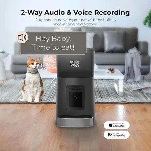 Miniatura 4 de Penthouse Paws Comedero automático inteligente HD para mascotas, capacidad de alimentos secos de 6 L, cámara de 1080p, audio de 2 vías, comidas