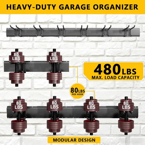Miniatura 2 de Organizador de herramientas de garaje para montaje en pared, sistema de almacenamiento de garaje resistente de 48 pulgadas y organizador