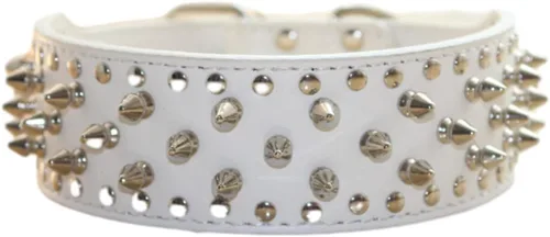 Miniatura 32 de Collar de cuero para perro, collar de perro con pinchos y tachuelas para perros medianos y grandes Pit Bull Mastiff Bully Boxer (S, rosa intenso)
