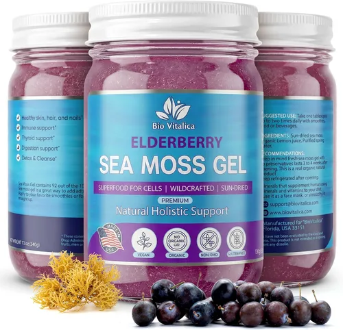 Miniatura 20 de BioVitalica - Gel orgánico de musgo marino irlandés de 12 onzas, fabricado en Estados Unidos, Dr.Sebi Wildcrafted Seamoss - Superalimento vegano