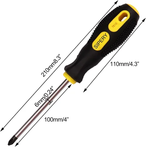 Miniatura 2 de Paquete de 2 destornilladores Phillips, eje de 4 pulgadas, cabeza cruzada de 0.236 in PH2 destornillador magnético extendido con mango de goma