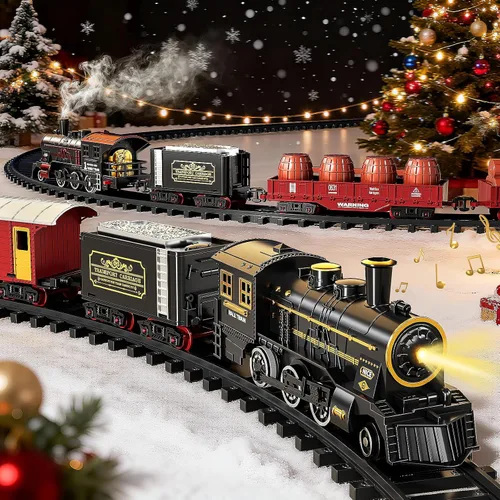 Miniatura 7 de Conjunto de Tren para Niños Pequeños de 2-4 años, Trenes Eléctricos con Vía, Humo, Luz, Sonido y Escena, Conjuntos de Tren de Navidad para Alrededor