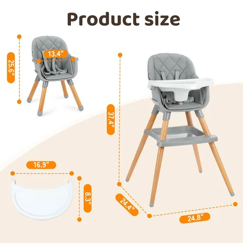 Miniatura 7 de Ezebaby Sillas altas 6 en 1 para bebés y niños pequeños, silla alta convertible para bebé y silla de bebé, silla alta de madera con almacenamiento
