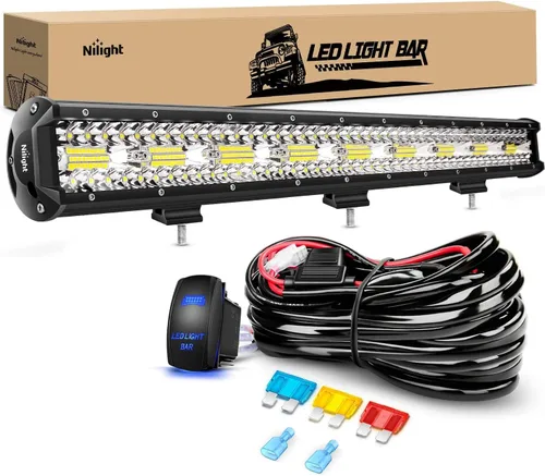 Miniatura 10 de Nilight Barra de luz LED de 26 pulgadas, 540 W, amarilla, foco de inundación, triple fila, lámpara de conducción, para techo, para defensa