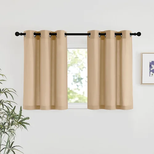 Miniatura 130 de NICETOWN Cortinas de lino natural con textura de lino para dormitorio, mezcla de lino rústica con ojales en la parte superior, semitransparentes