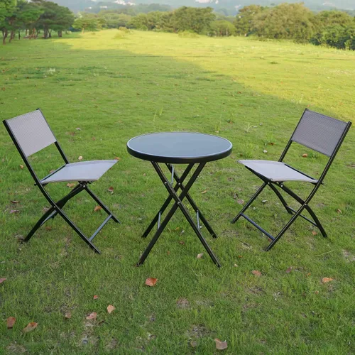 Miniatura 7 de BTEXPERT Juego de muebles de comedor de 3 piezas para patio, mesa de picnic plegable portátil, dos sillas para exteriores, plegable, gris