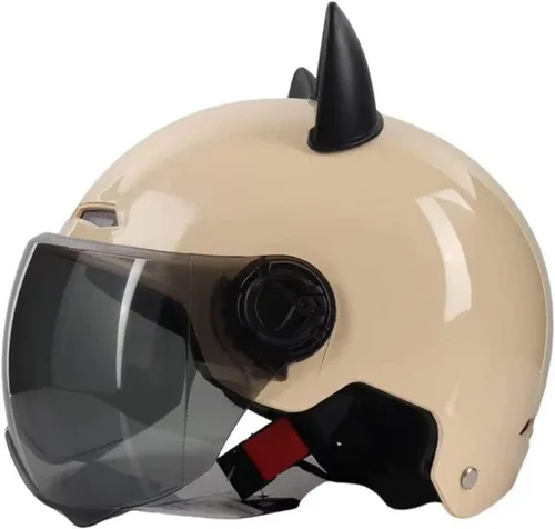 Miniatura 11 de Casco vintage para motocicleta para adultos, con visera solar, diseño retro con orejas de gato, casco de ciclomotor ligero abierto para hombres