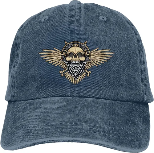 Miniatura 9 de Sombrero de vaquero de moda para hombre y mujer, ajustable para cuatro estaciones, gorra de béisbol del infierno con ángel, azul marino, Azul marino