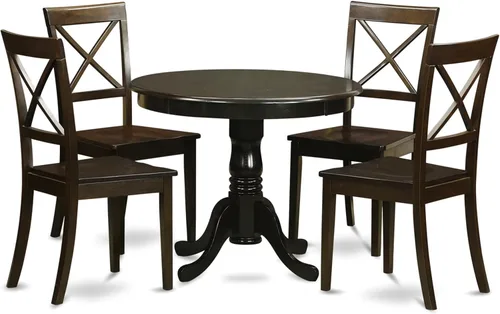 Miniatura 10 de East West Furniture HLBO3-CAP-W Juego de mesa de comedor moderno de 3 piezas contiene una mesa redonda de madera con pedestal y 2 sillas de comedor