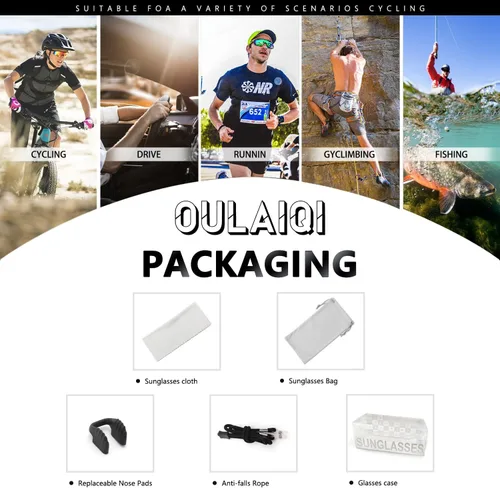 Miniatura 7 de OULAIQI Gafas de sol de ciclismo, polarizadas, para hombres y mujeres, con 1 lente o 3 lentes intercambiables, gafas de béisbol