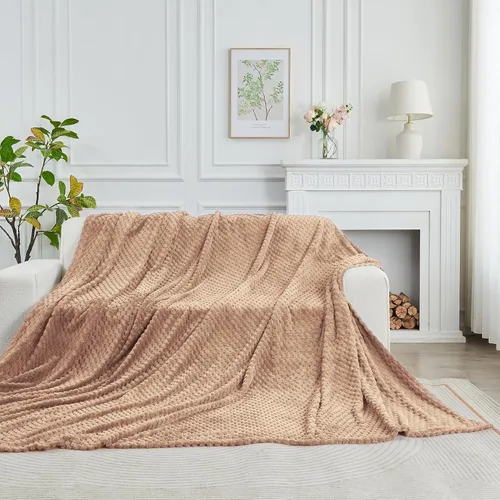 Miniatura 22 de FY FIBER HOUSE Manta de Vellón para Sofá 300GMS Súper Suave de Felpa Difusa Mantas y Cobijas para Sofá Cama Oficina, 40x50 Pulgadas, Beige