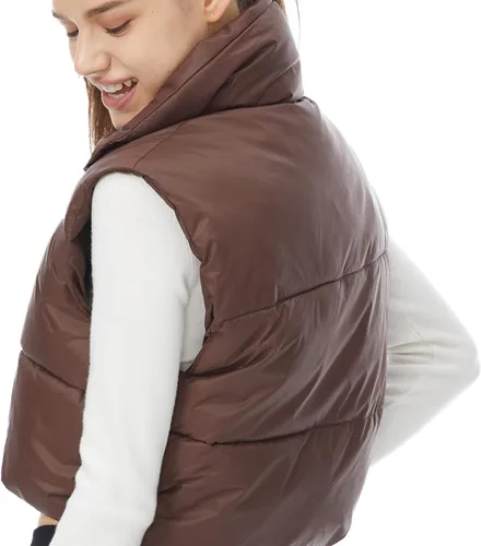 Miniatura 3 de Chaleco acolchado de invierno para mujer, cuello alto, ligero, sin mangas, chaleco acolchado