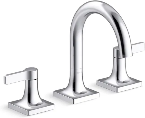KOHLER K-28125-4N-CP Venza - Grifo para lavabo de baño, 3 agujeros con dos manijas de palanca y drenaje clicker, 0.5 GPM, cromo pulido