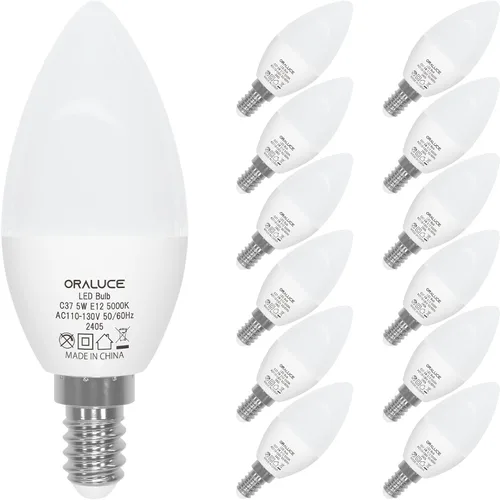 Miniatura 14 de ORALUCE Bombillas LED E12 para candelabro, equivalente a 40 W, bombillas de araña blancas frías de 6500 K no regulables, bombilla tipo B