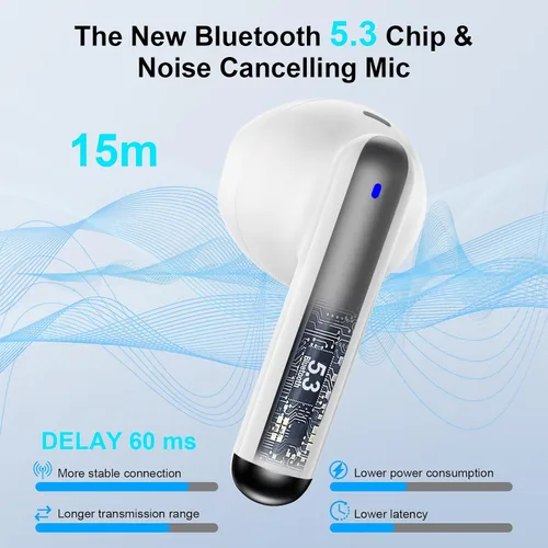 Miniatura 6 de Auriculares inalámbricos Bluetooth para iPhone 17 16 Pro Max 16e 16 Plus 16 15 Pro Max 15, V5.3 48H Auriculares inalámbricos con pantalla LED Blanco