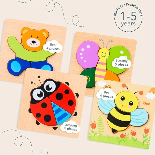 Miniatura 5 de Magifire Rompecabezas de madera, juego de 4 juguetes de rompecabezas para niños pequeños de 1 a 3 años, juguetes educativos para bebés con piezas