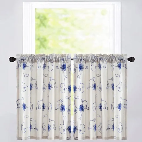 Miniatura 28 de VOGOL - Cenefa de cortinas bordadas con vides, cenefa con bolsillo para ventanas, 52 x 18 pulgadas, verde pasto