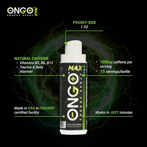 Miniatura 4 de OnGo Energy - Spray oral de energía instantánea con cafeína natural (1500 mg) Vegano, sin azúcar y gluten Spray de vitamina B3, B6, B12