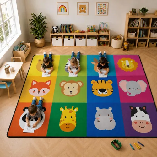Miniatura 20 de Alfombra para Niños, Alfombra de Oruga Arcoíris ABC Letras del Alfabeto Tapete Educativo - 5x7 Pies Alfombra de Área de Aprendizaje con Respaldo