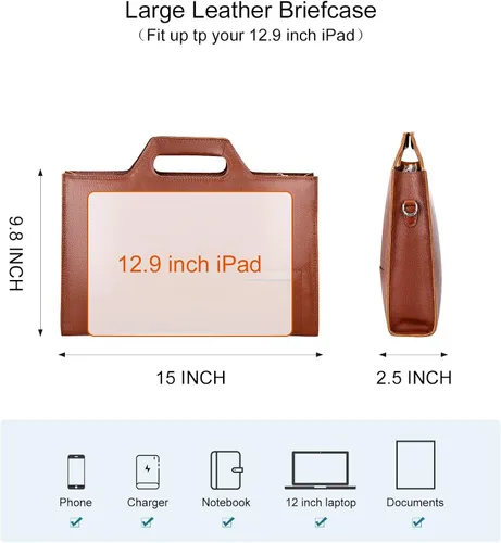 Miniatura 5 de PIJUSHI Maletín de piel auténtica para hombres y mujeres, bolso delgado para laptop para negocios