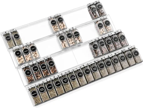 Miniatura 7 de Mulush Bandeja de bambú para especias, organizador de cajones de especias para armarios de cocina y organización