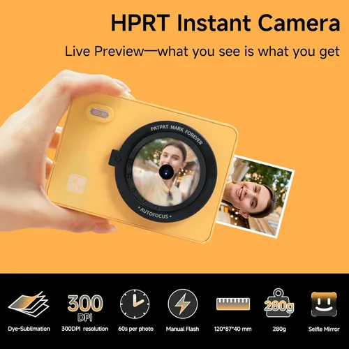 Miniatura 2 de HPRT Cámara de impresión instantánea Z5 e impresora fotográfica, tecnología de sublimación de tinta, 5 efectos de filtro, flash LED, papel