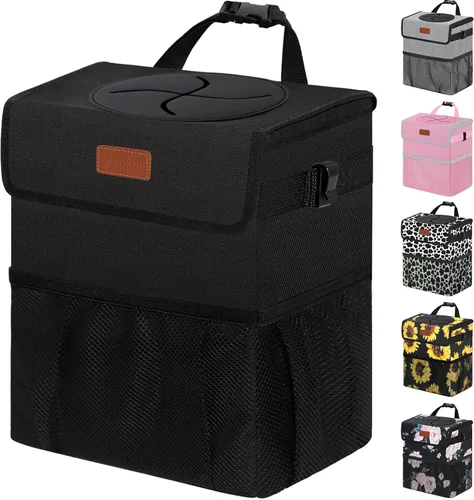 Vankor Papelera para Coche con Tapa Colgante para Asiento Trasero, Accesorios para Coche para Mujeres y Hombres, Papelera Automotriz a Prueba de