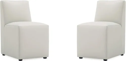 Miniatura 13 de Manhattan Comfort Anna - Silla de comedor moderna cuadrada con tapicería de piel sintética de pies a cabeza y acolchado de plástico para pies, Crema