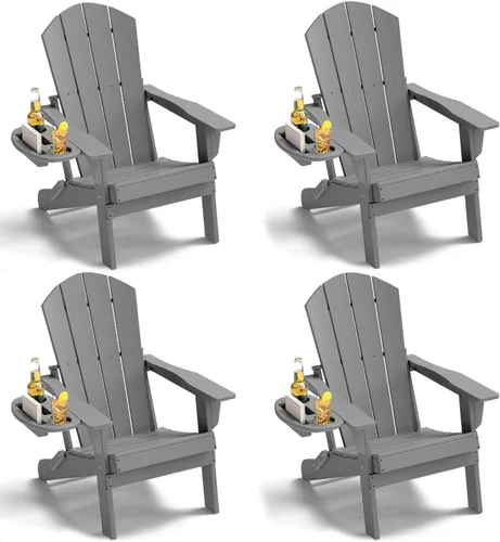 Miniatura 42 de NAVINE Juego de 2 sillas Adirondack plegables de polietileno de alta densidad con portavasos multifuncional, resistente a la intemperie, para Blanco