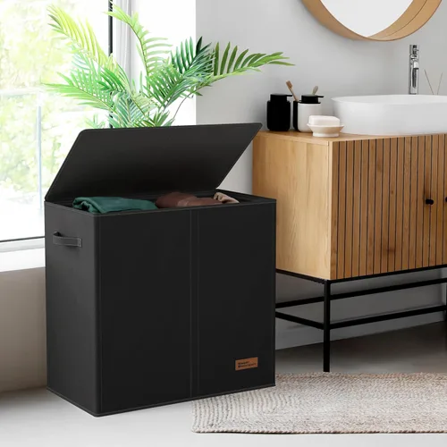 Miniatura 7 de Simple Houseware - Cesta doble para la ropa sucia, con tapa y bolsas extraíbles, Negra Negro