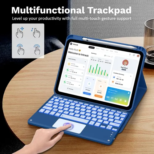 Miniatura 5 de MoKo Funda con teclado táctil para iPad (A16) 11ª generación de 11 pulgadas 2025, iPad de 10.9 pulgadas de 10.9 pulgadas, funda con soporte para azul