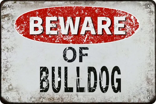 Letrero de metal vintage con texto en inglés "Beware of Bulldog" para decoración de pared, 8 x 12 pulgadas, Bulldog
