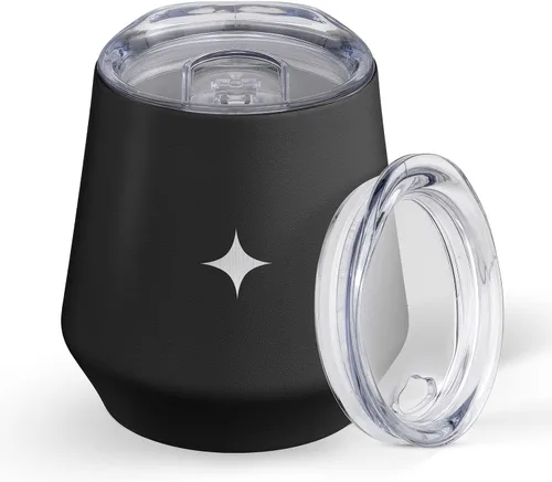 Miniatura 2 de JoyJolt Vaso de vino con triple aislamiento con tapa de 12 onzas, tapa deslizante y con pajita. Vaso de vino de acero inoxidable de doble pared al
