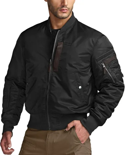 CQR Chaqueta bomber casual para hombre, cortavientos con cremallera para exteriores de otoño/invierno, chaqueta de vuelo MA-1 acolchada resistente