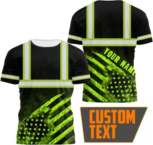 Miniatura 5 de Camisa de alta visibilidad para hombre, camisetas de seguridad reflectantes con la bandera de EE. UU., nombre personalizado para corredores