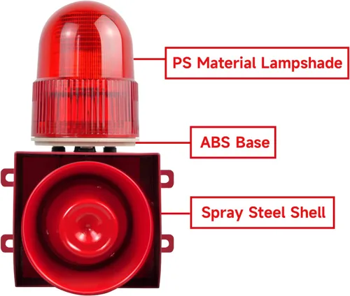 Miniatura 3 de Alarma industrial de sonido y luz - LED estroboscópica luz de advertencia cuerno fuerte sirena de seguridad al aire libre 25W 120dB DC12V