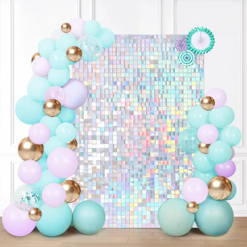 Miniatura 11 de 12 paneles cuadrados de lentejuelas brillantes para pared color azul claro (Baby Blue) telón de fondo decorativo para fiestas de bodas